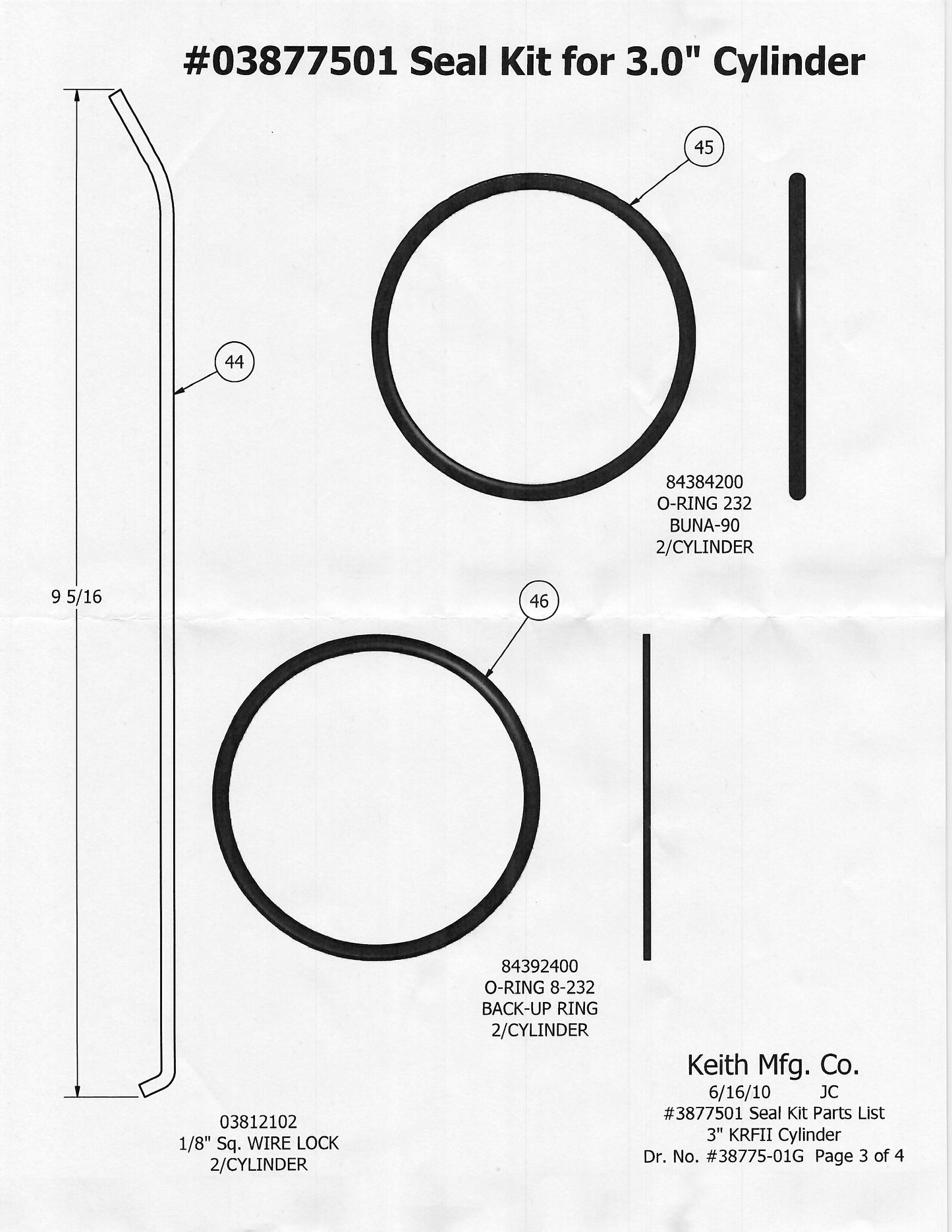 Seal Kit for 3.0" Cylinder Pre 1/05/2009