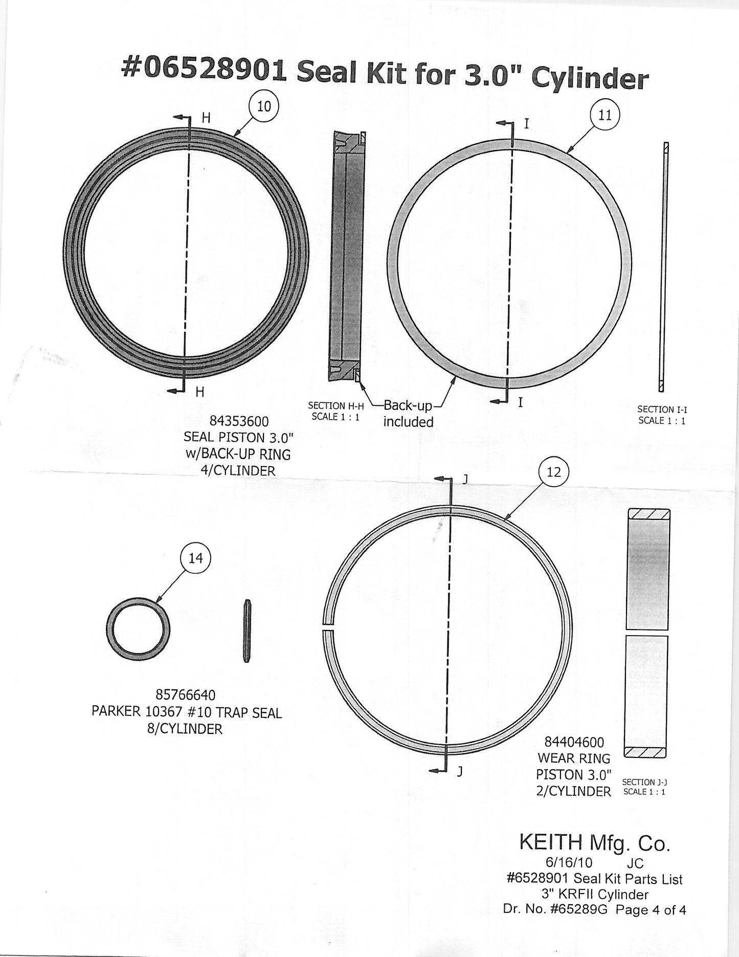 Keith Seal Kit for 3.0" Cylinder post 1/05/2009