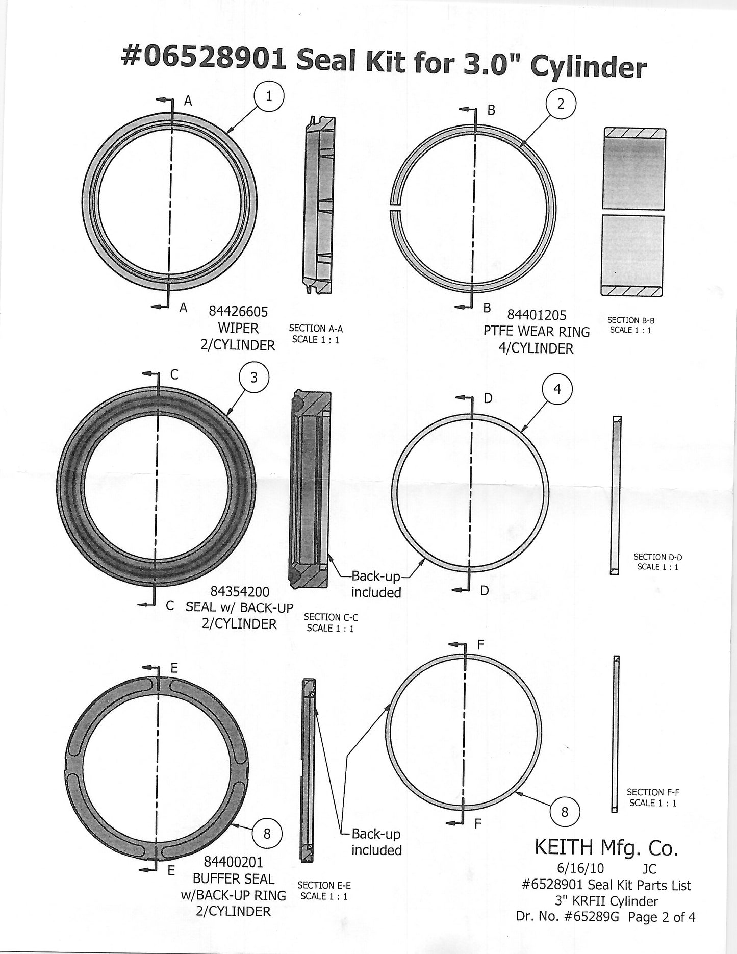 Keith Seal Kit for 3.0" Cylinder post 1/05/2009