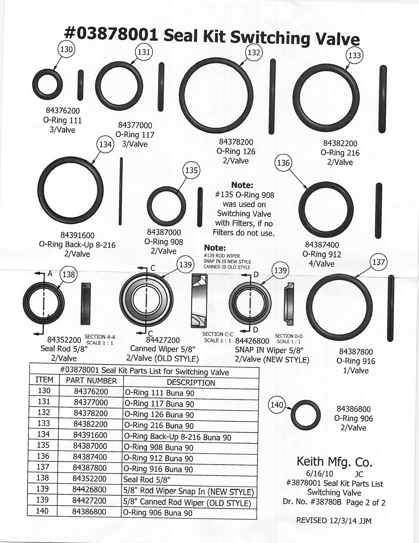 Keith SEAL KIT SWITCHING VALVE