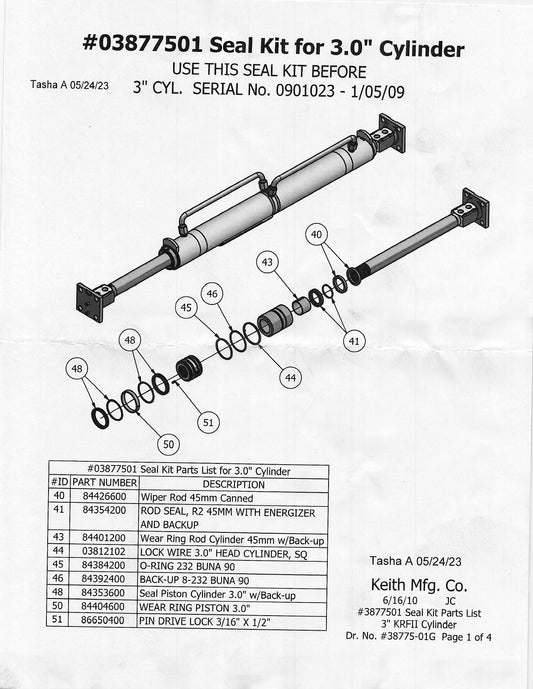 Seal Kit for 3.0" Cylinder Pre 1/05/2009