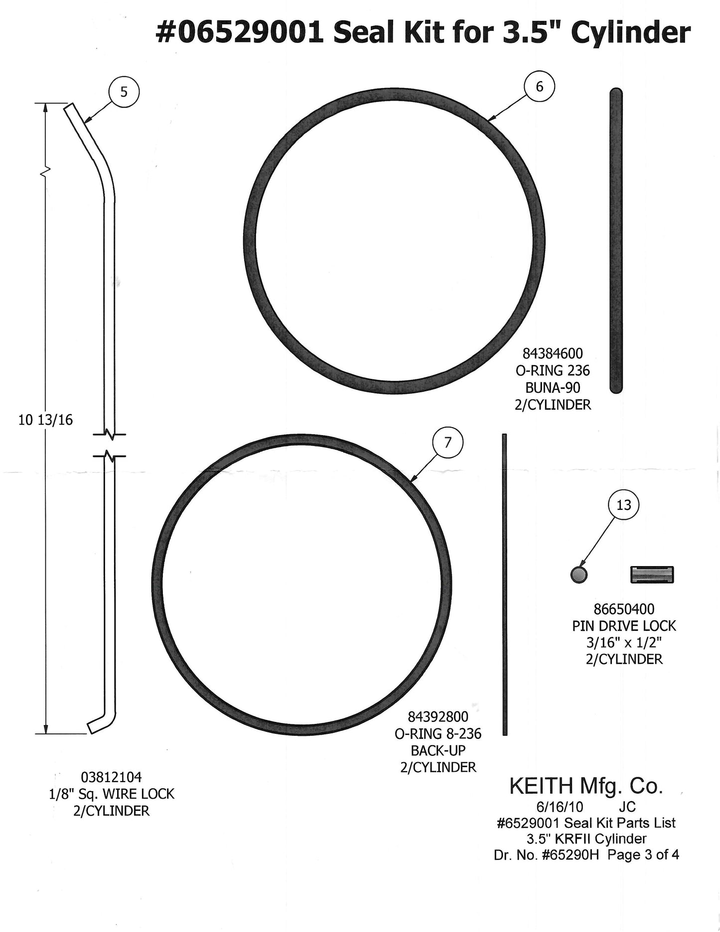 Keith Running Floor II 3.5" Cylinder Seal Kit