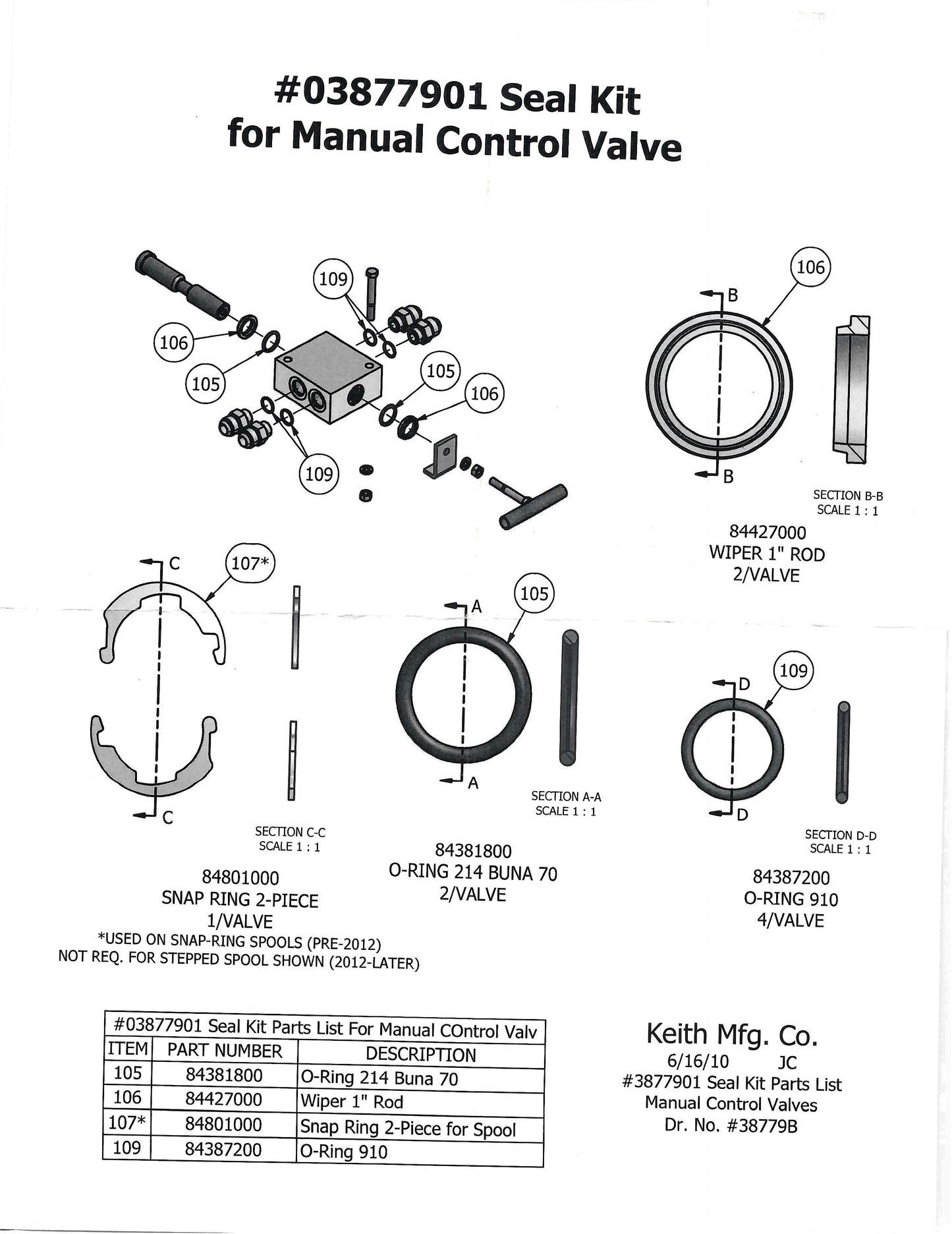 Keith Control Valve Seal Kit