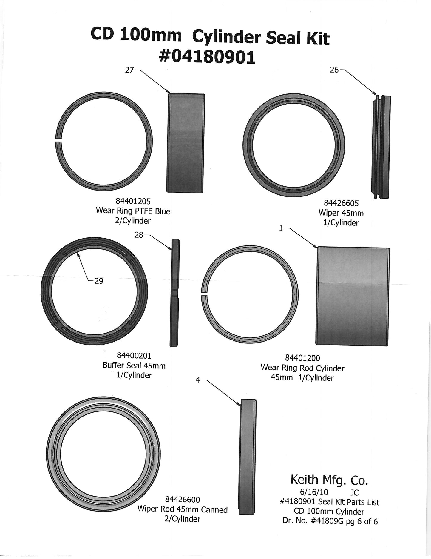 Seal Kit for KEITH Compact 100 Cylinder