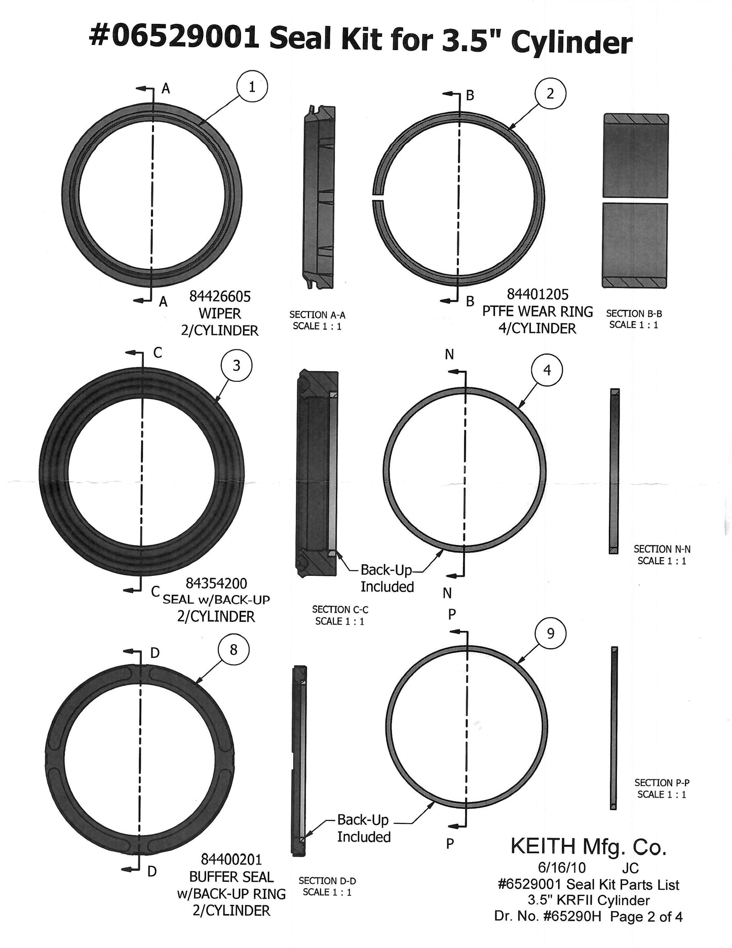 Keith Running Floor II 3.5" Cylinder Seal Kit