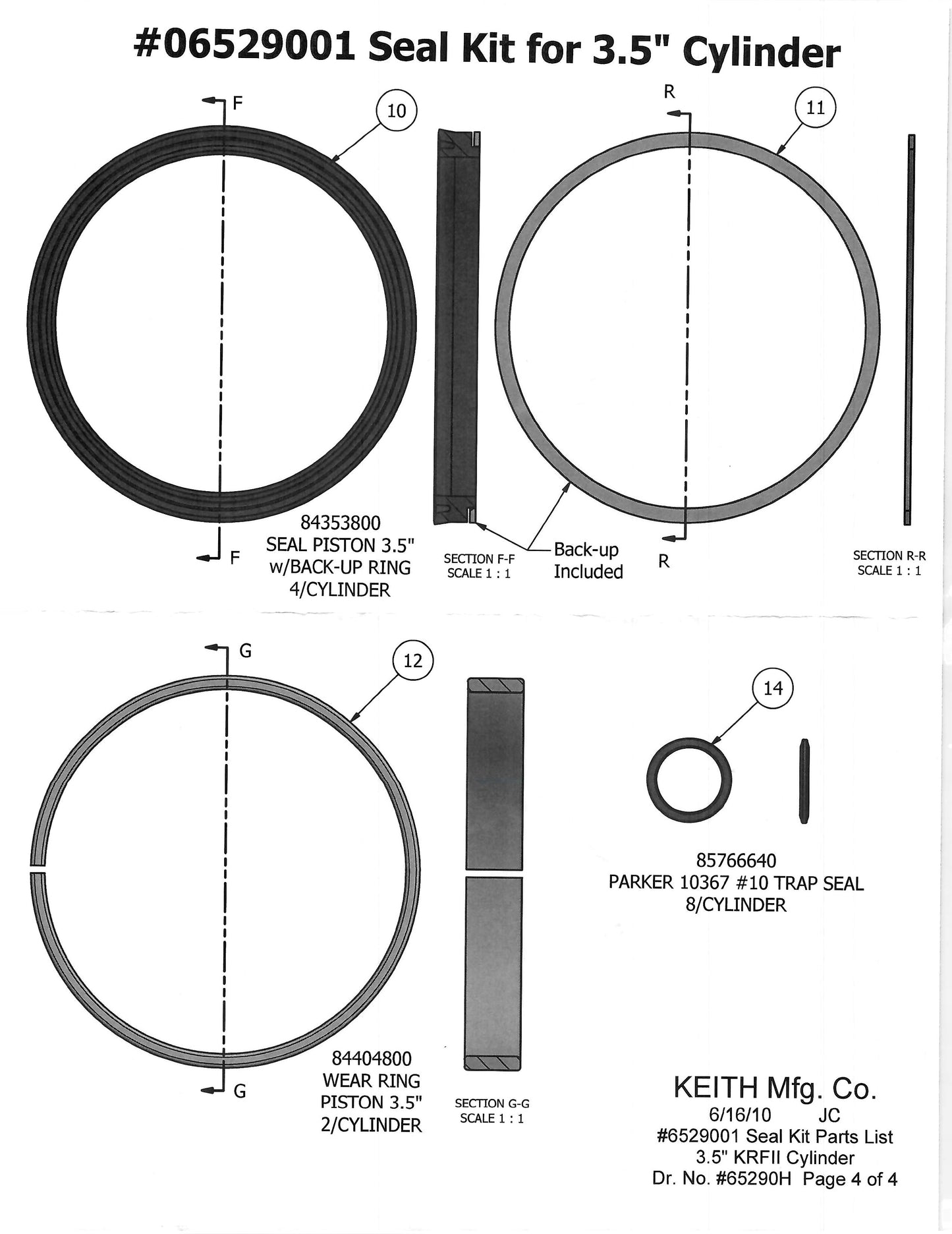 Keith Running Floor II 3.5" Cylinder Seal Kit
